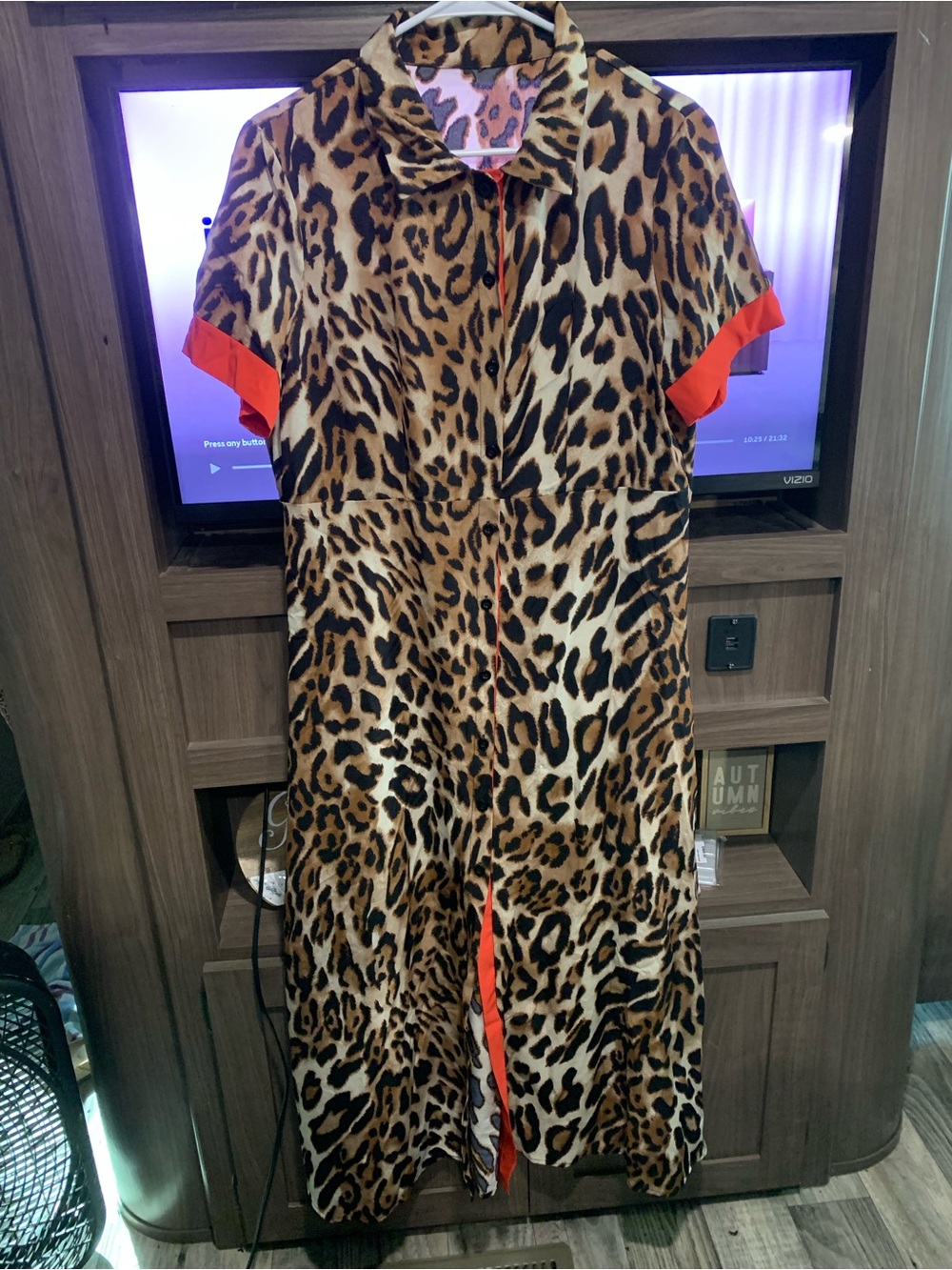 Leopard Print Maxi Dress with Orange Trim
